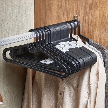 10'lu Set - Siyah İnce Profil Elbise Askısı - 39x17 cm Dolap İçi Yer Kazandıran Sağlam Kıyafet Askısı