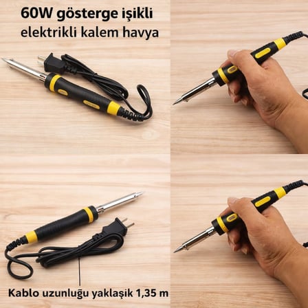 60W Elektrikli Kalem Havya, Hızlı Isınan Lehimleme Kalemi, Elektronik Devre Onarım ve Tamir Havya Aleti, Dayanıklı Metal Uçlu Lehimleme Aracı, Hobi, DIY Projeleri ve Elektrik Tamir İşleri