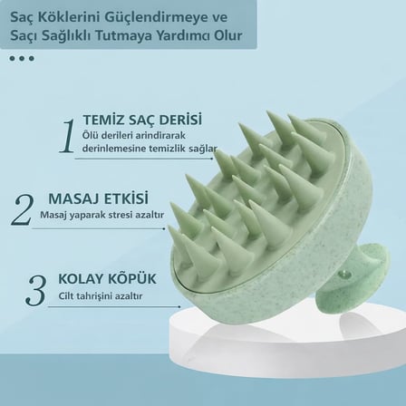 Tarağı Yumuşak Silikon Saç Yıkama & Saç Derisi Masaj Tarağı, Kadın Toka, Lastik Toka Seti, Kız Çocuk (Yeşil)