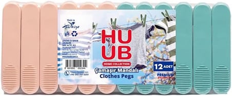 Mandalı, Yaysız Plastik, Paslanmaz, Dayanıklı, Renkli, 12 Adet (12, Pembe - Mavi)
