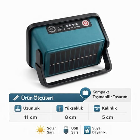 Solar Led Projektör 6500K Ultra Güçlü Kamp Lambası Bahçe Aydınlatması