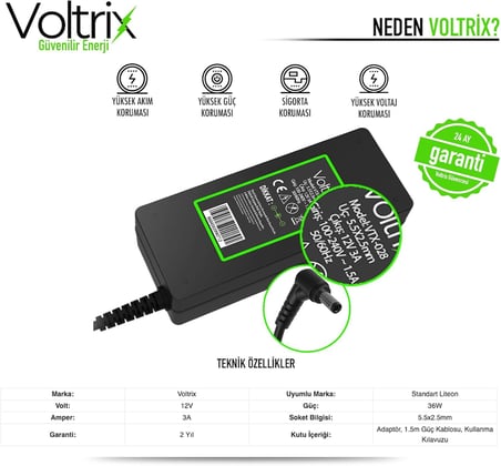 36W 5.5X2.5Mm İle Uyumlu Adaptör, Şarj Aleti - Cihazı