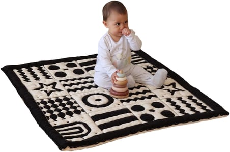 Yumuşak Organik Pamuk Emekleme Battaniyesi – GOTS Sertifikalı, 100x100 cm, Montessori Tasarım, Motor Beceri Gelişimi için, Çift Taraflı, İplik Ucu İçermez, Yıkanabilir ve Sürdürülebilir