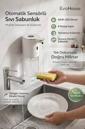 Sensörlü Köpük Sıvı Sabunluk - Şarjlı- Dijital LED Ekran - Duvara Monte - P18S Model (MUTFAK DETERJANI - SIVI SABUN)