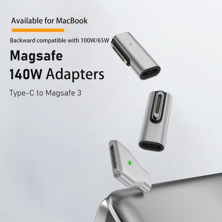 Type-C - MagSafe 3 ile Uyumlu Manyetik Şarj Adaptörü Çevirici 140W Hızlı Şarj Desteği, LED Göstergeli Gümüş SFU-3
