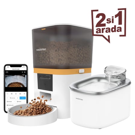 QWF Kameralı Akıllı Beslenme İstasyonu, QQ005 Kameralı Akıllı Kedi Mama Kabı & WF007L Kedi Su Sebili, İkisi Bir Arada Avantaj Set