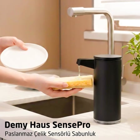 Sensörlü Otomatik Sıvı Sabunluk | Şarjlı Paslanmaz Çelik | 380ml 5 Kademeli Dozaj | Temassız Hijyenik | Banyo ve Mutfak | Siyah