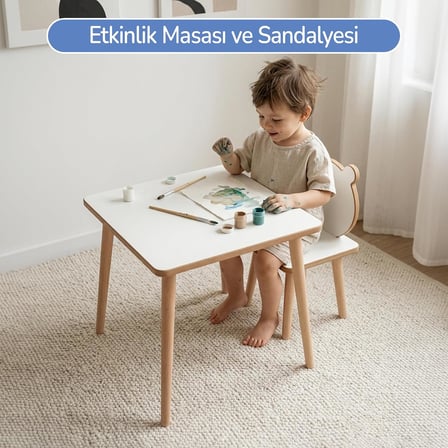 Çocuk Aktivite Masası Çalışma Masası, Ahşap Oyun Boyama Etkinlik Alanı, Unisex Çocuk Odası İçin (masa sandalye seti)
