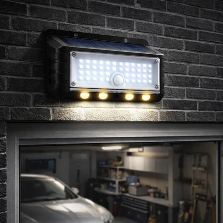 Solar Hareket Sensörlü LED Duvar Lambası 3W 44 SMD Beyaz + 4 Gün Işığı LED, 300 Lümen, IP65 Su Geçirmez, 3 Modlu Güneş Enerjili Aplik, Balkon ve Bahçe Aydınlatması