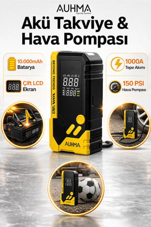 A8844 Akü Takviye Cihazı & Hava Kompresörü - 10000mAh Powerbank, 150 PSI, 1000A Peak, LED Fener