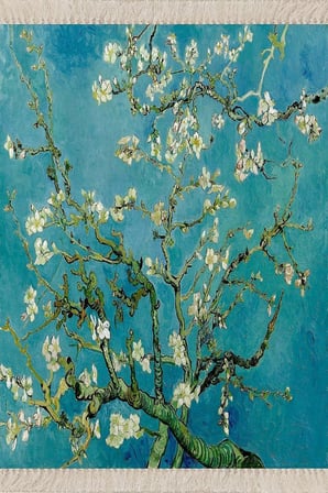 Mavi Van Gogh Badem Çiçekleri Tablo Dijital Baskı Yıkanabilir Salon Halı Ve Yolluk, 40 x 40