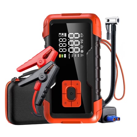 i 1 Arada Şarjlı Akü Takviye Cihazı Auhma Powerbank Özellikli Acil Durum Ateşleyici + Kompresör