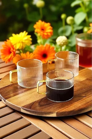 6'lı Kulplu Cam Çay Kahve Espresso Bardak Fincan Seti 150 ml