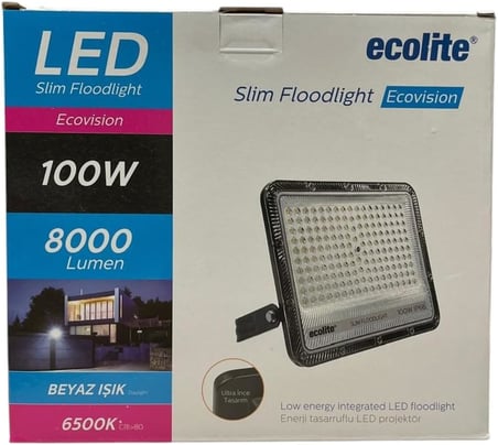 100W LED Projektör 8000 Lümen IP66 Su Geçirmez Dış Mekan Floodlight Bahçe Duvar Otopark Aydınlatma 220 Volt (Beyaz Işık 6500K)