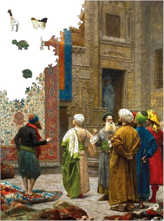 Puzzle Yetişkin - Halı Tüccarı - 450 Parça, 29 x 39 cm - Yapıştırıcı Folyo Dahil - Benzersiz Şekilli Parçalar & Özel Figürler - R1-40
