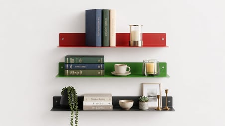 Paslanmaz Çelik Duvar Rafı– Dekoratif Metal Raf – Modern Tasarım - 30 x 16 - Kırmızı