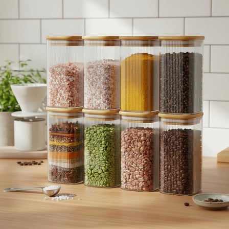 6'Li Set 520 Ml Bambu Kapakli Kare Cam Kavanoz 6X15 Cm Vakumlu Ekstra Uzun Boy Seffaf Erzak Kabi Spagetti Makarna Kahve Bakliyat Ve Mutfak Duzenleyici Saklama Kutusu