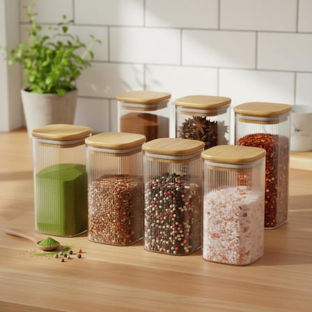 6'Li Set 520 Ml Bambu Kapakli Kare Cam Kavanoz 6X15 Cm Vakumlu Ekstra Uzun Boy Seffaf Erzak Kabi Spagetti Makarna Kahve Bakliyat Ve Mutfak Duzenleyici Saklama Kutusu