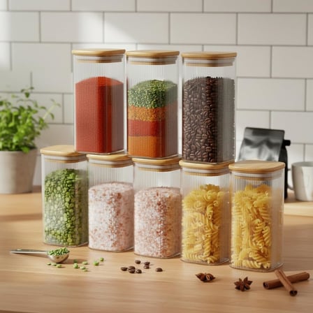 6'Li Set 520 Ml Bambu Kapakli Kare Cam Kavanoz 6X15 Cm Vakumlu Ekstra Uzun Boy Seffaf Erzak Kabi Spagetti Makarna Kahve Bakliyat Ve Mutfak Duzenleyici Saklama Kutusu