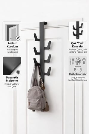 Home Amerikan Kapı Arkası Askı 6 Kancalı Kaktüs Model Metal Askılık Siyah Kapı Üstü Askı Banyo Mutfak Yatak Odası Çok Amaçlı Askılık