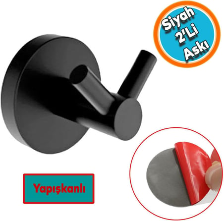 Metal Sağlam Banyo Lavabo Çatal 2'li Askılık Aparat Bornoz Havlu Asma Askı Siyah Renk
