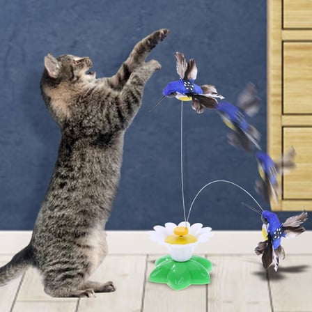 İnteraktif Kedi Oyuncağı 360° Dönen Sensörlü Elektrikli Kuş – Otomatik Hareketli Tüylü Av Oyuncağı, Zıplayan Kovalamaca Egzersiz ve Zihinsel Uyarım Oyuncak Sistemi