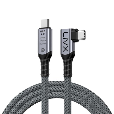 Kablo 90 Derece USB-C to USB-C 40Gbps Veri Aktarım, 240W PD Hızlı Şarj, 8K@60Hz Görüntü Desteği, Thunderbolt 3/4 ile Uyumlu, Örgülü Dayanıklı Şarj ve Data Kablosu KLV-Y
