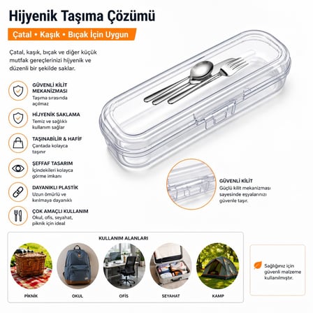 Home Kilitli Seyahat Kutusu Şeffaf Organizer – Diş Fırçalık, Çatal Kaşıklık, Çok Amaçlı Saklama Kutusu, Valiz İçi Düzenleyici, Taşınabilir Hijyenik Kap, 23x6x4 cm (Çatal Kaşıklık)
