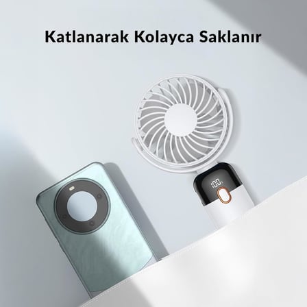 K70 Taşınabilir Şarjlı El Vantilatörü 2400mAh 360° Döner Başlıklı Standlı Dijital Ekranlı Soğutucu Fan Siyah