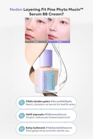 Kadife Bitişli Serum Bb Layering Fit Pine Phyto Mucin Serum Bb Cream Spf50+ Pa++++ (Bran) Bran