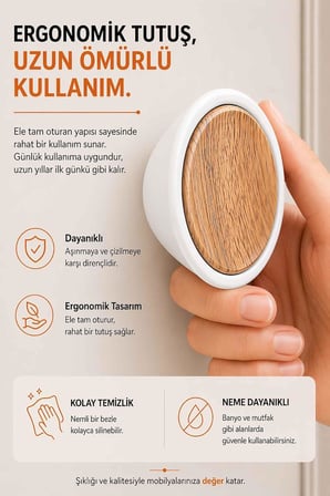Torna Polimer Düğme (Beyaz-Meşe) Mobilya Kulpu Dolap Yatak Odası Mutfak Çekmeçe Tv Ünitesi Şifonyer Kulpu