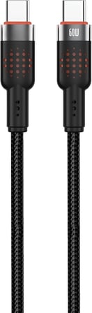 USB-C'den USB-C'ye Örgülü Kablo, 60W Hızlı Şarj, Laptop/Tablet/Telefon ile Uyumlu, Siyah