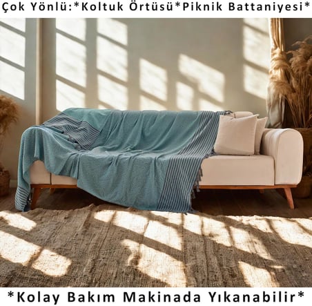 Çift Kişilik Yatak Örtüsü ve Pike |%100 Pamuklu İnce Hafif Yazlık Battaniye | Boho Dekoratif Koltuk Örtüsü | Çok Amaçlı Çeyizlik Günlük Kullanım (Turkuaz, 200x250 cm Çift Kişilik Pike)
