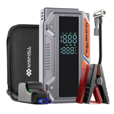 10.000mAh Jump Starter Akü Takviyeli 1000A Tepe Akımlı Araç Lastik Şişirme Hava Kompresörü 150 PSI