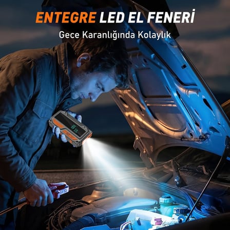 10.000mAh Jump Starter Akü Takviyeli 1000A Tepe Akımlı Araç Lastik Şişirme Hava Kompresörü 150 PSI