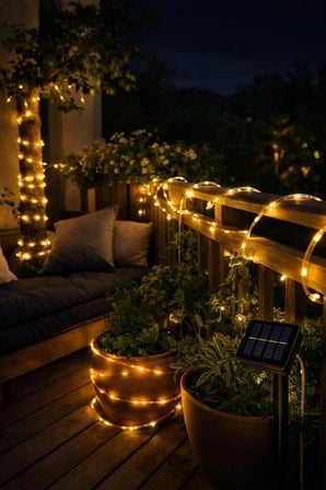 Güneş Enerjili 100 Led 12 Metre Su Geçirmez Flex Boru Bahçe Balkon Işığı