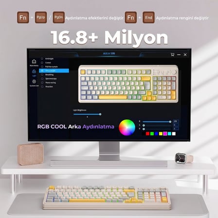 S99 Retro RGB Gaming Klavye 3 Modlu Bluetooth/2.4GHz/USB-C Kablosuz Makrolu Türkçe Q Klavye Sarı