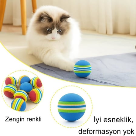 Kedi Oyuncak Topu – 4'lü Sünger Top Seti – Renkli ve Hafif Köpük Toplar – Dayanıklı, Güvenli ve Eğlenceli Kedi Oyun Topları – Evcil Hayvan Etkinlik Oyuncağı