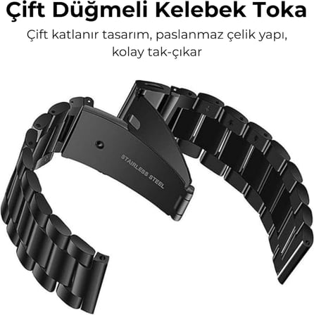 Huawei Uyumlu Premium Üç Bakla Paslanmaz Çelik Kordon - Huawei Watch GT6/GT6 Pro/GT5/GT5 Pro/GT4/Watch 4 Pro/GT3/GT3 Pro/GT2/GT2 Pro 46mm Uyumlu