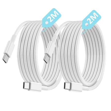 Type C-C ÖRGÜLÜ ve GÜÇLENDİRİLMİŞ BOYUN 60Watt Hızlı Şarj Kablosu (2Ad x 2Metre Beyaz)