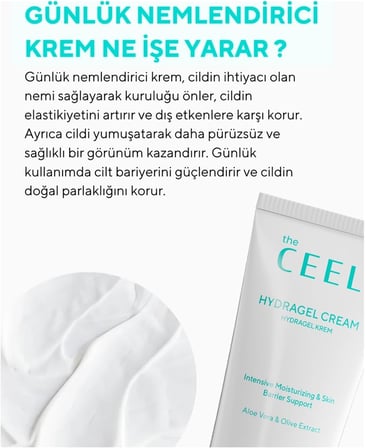 Ceel Yoğun Nemlendirici Jel Yüz Kremi 50 ml, Hyalüronik Asit ve Panthenol ile Cilt Bariyeri Destekleyici, Aloe Vera Özlü Su Bazlı Ferahlatıcı Bakım ve Makyaj Bazı