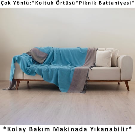 Çift Kişilik Yatak Örtüsü ve Pike |%100 Pamuklu İnce Hafif Yazlık Battaniye | Boho Dekoratif Koltuk Örtüsü | Çok Amaçlı Çeyizlik Günlük Kullanım (Turkuaz, 200x250 cm Çift Kişilik Pike)