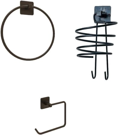 Banyo aksesuar seti,Yuvarlak Havluluk,Fön makinesi askısı,Tuvalet kağıdı tutucu, Delme Gerektirmez,vida gerektirmez (Set2)