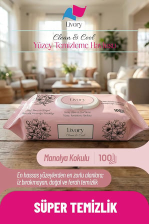 & Cool Serisi Premium Yüzey Temizlik Havlusu Manolya Ferahlığı Doğal Pratik Hijyenik Ferah Kokulu Çok Amaçlı Mutfak Banyo Cam Ahşap Seramik Tezgah Ocak Ev Ofis Temizliği (100 Yaprak)