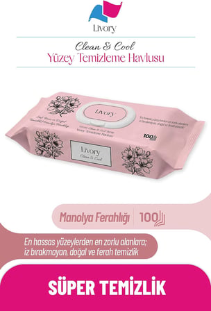 & Cool Serisi Premium Yüzey Temizlik Havlusu Manolya Ferahlığı Doğal Pratik Hijyenik Ferah Kokulu Çok Amaçlı Mutfak Banyo Cam Ahşap Seramik Tezgah Ocak Ev Ofis Temizliği (100 Yaprak)