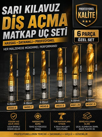 Parça Sarı Klavuz Diş Açma Kılavuz Matkap Uç Seti Ahşap Alüminyum Plastik Delme