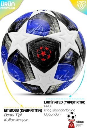 PRO-Serisi Futbol Topu Şampiyonlar Ligi Lazer Kesim Pompa Dahil Halı Saha Maç Futbol Topu Mavi 520