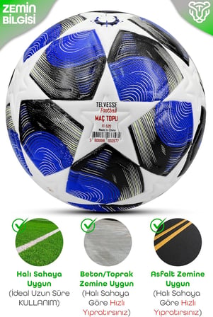 PRO-Serisi Futbol Topu Şampiyonlar Ligi Lazer Kesim Pompa Dahil Halı Saha Maç Futbol Topu Mavi 520