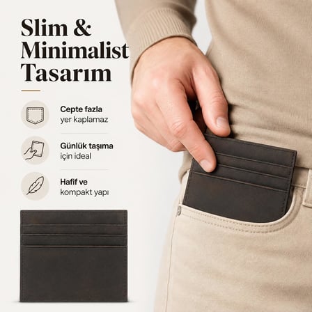 Hakiki Deri Kartlık Cüzdan Erkek – El Yapımı Slim Minimalist Tasarım – 7 Kart Bölmeli & Orta Para Bölmeli – İnce, Dayanıklı, Premium Deri Kartlık Cüzdan, Günlük Kullanım - Kahverengi