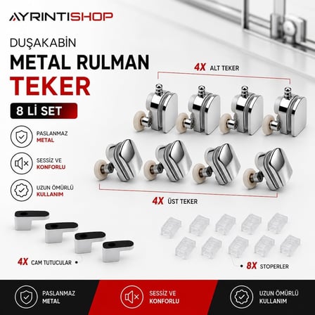 Duşakabin Metal Rulman Lüx Tekerlek 8li Set (22 mm)
